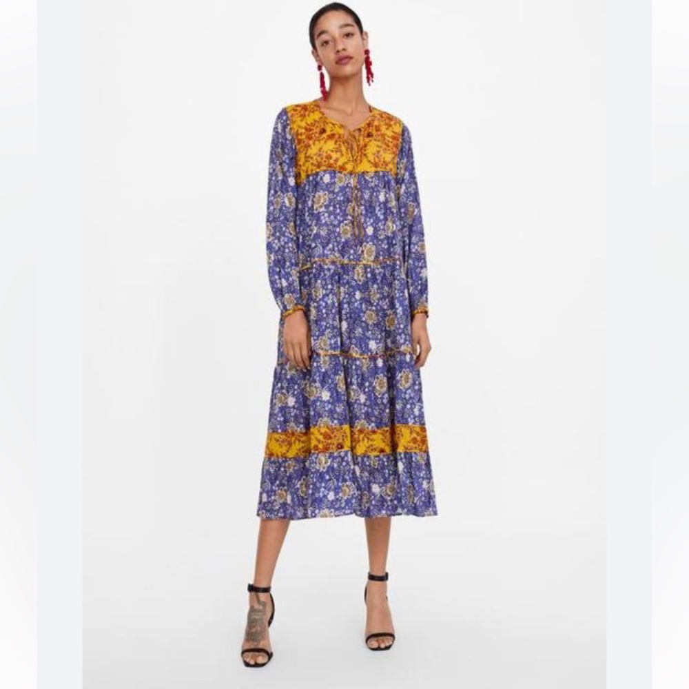 Zara Floral Dress in Blue and Yellow